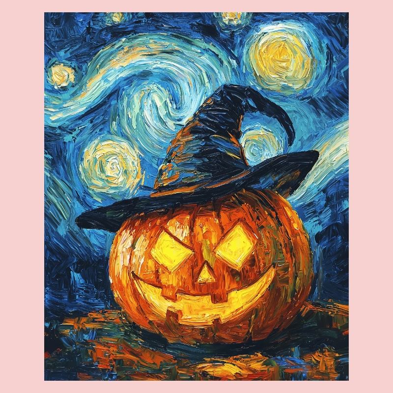 Pumpkin Halloween Van Gogh Style Starry Night