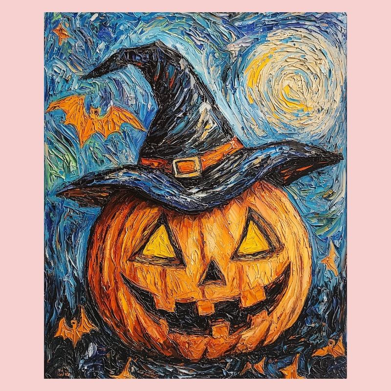Pumpkin Halloween Van Gogh Style Starry Night