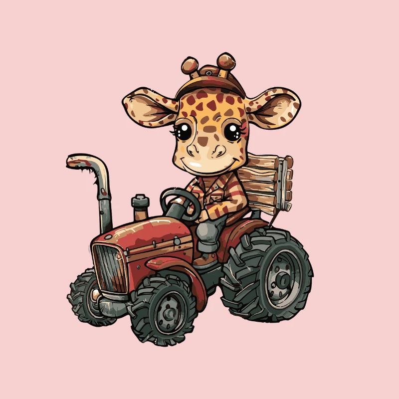 Giraffe Tractor Farmer