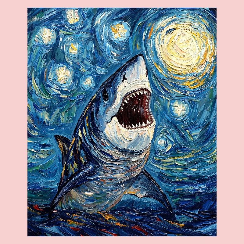Shark Fish Van Gogh Style Starry Night