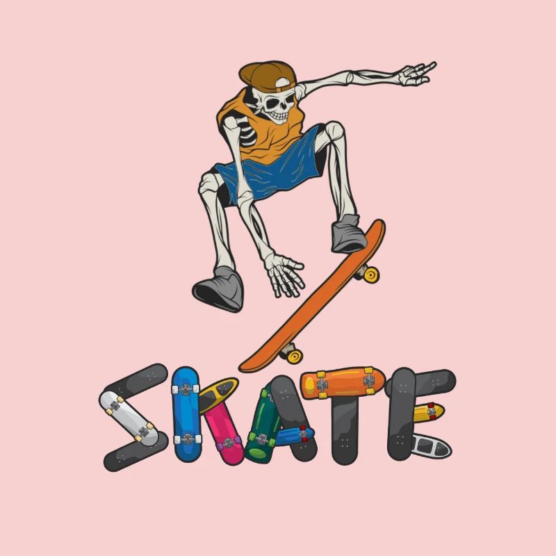Colored Skeleton Skateboarder Skate Exercise Design