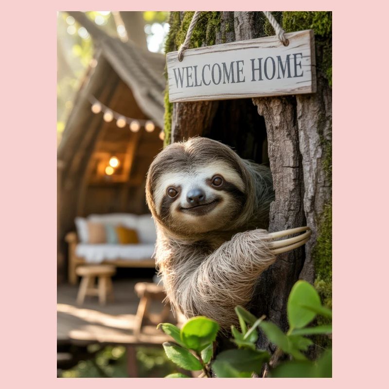 Welcome Home Sloth in Treehouse