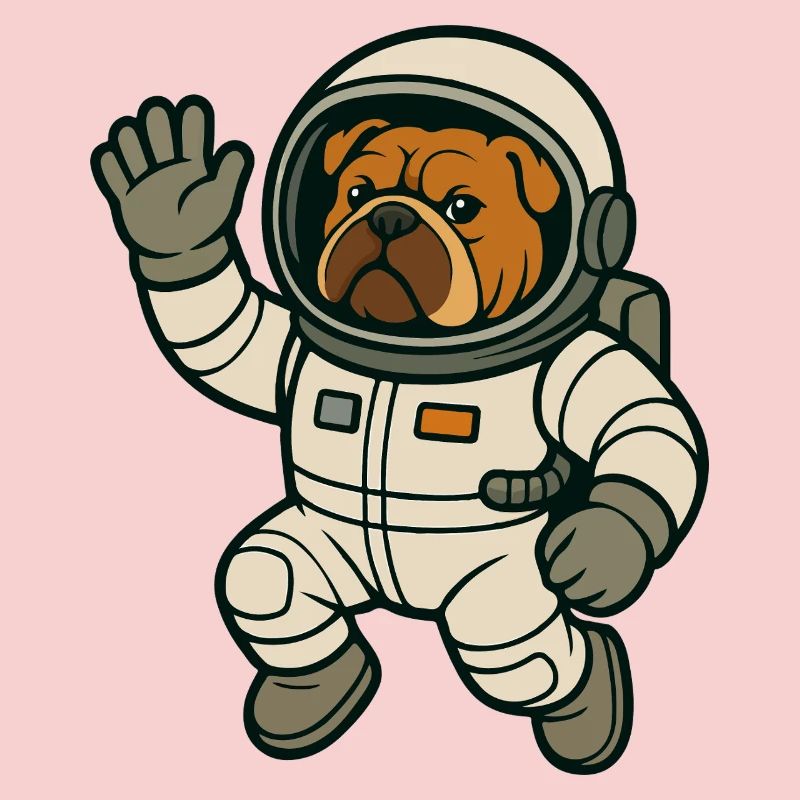 Bouledogue astronaute flottant dans l’espace dessin animé