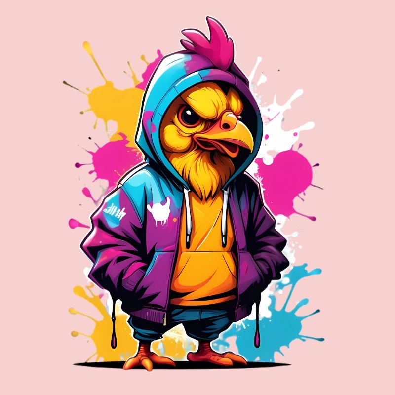 poussin à capuche style graffiti