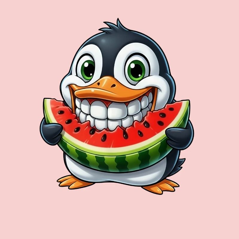 Pingouin joyeux avec pastèque fruit d’été