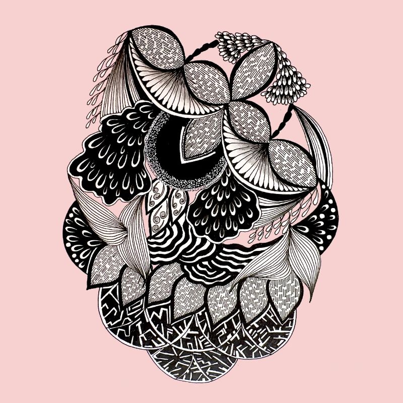 Black and White Leaf Pattern Circle Design