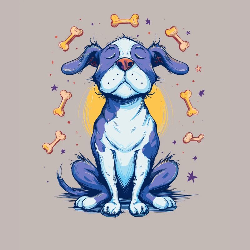Fröhlicher Blauhund mit Knochen