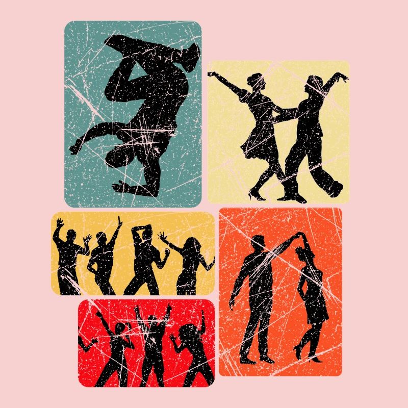 Dance silhouettes in retro block