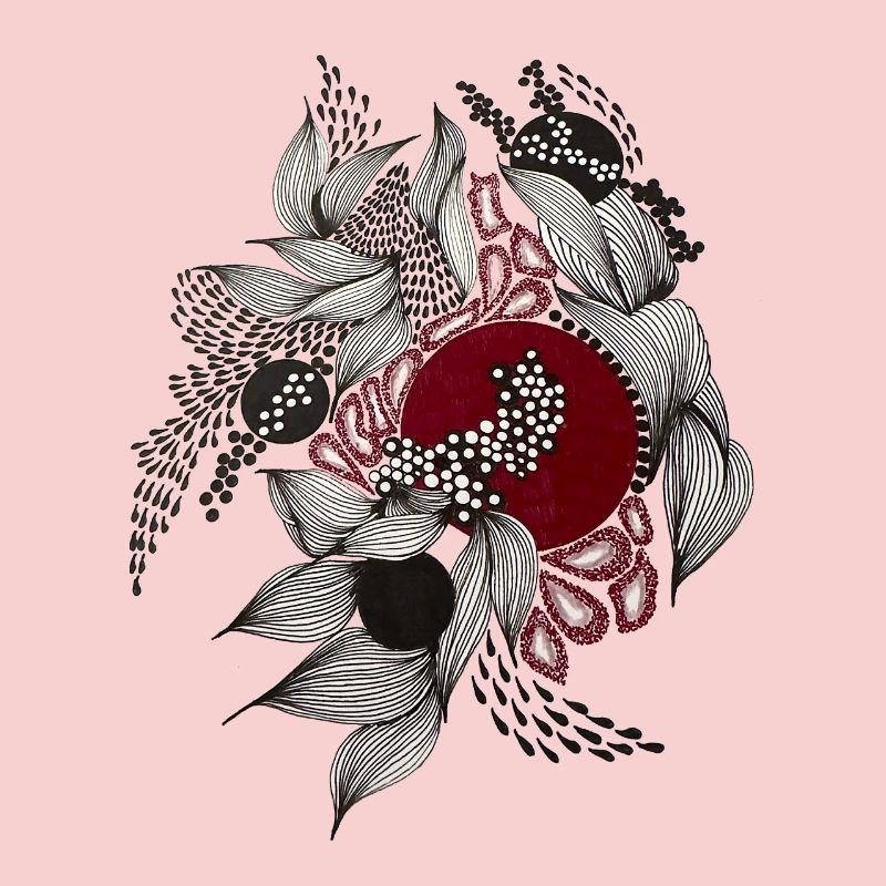 Red circle with silver leaves