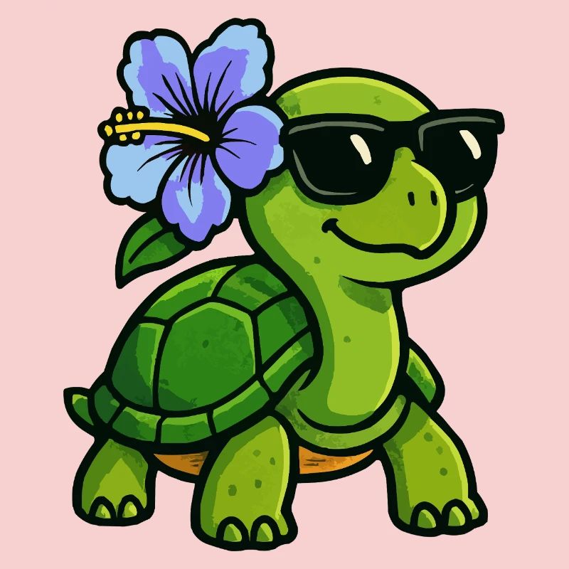 Tortue avec fleur d’hibiscus