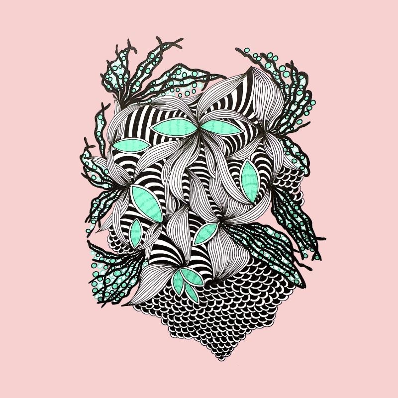 Line Flowers Pattern Mint Accent