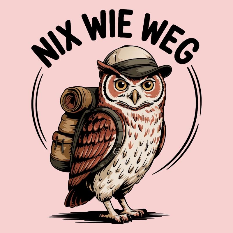 Wandernde Eule mit Rucksack