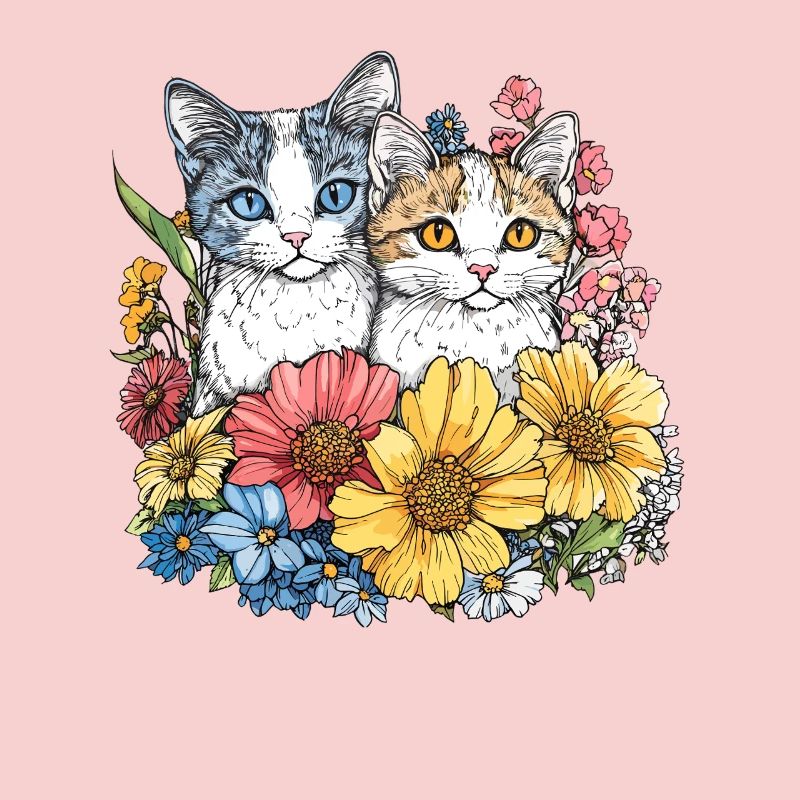 Des chats dans une couronne de fleurs