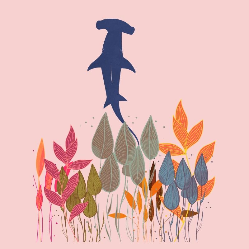 Requin au-dessus de feuilles colorées