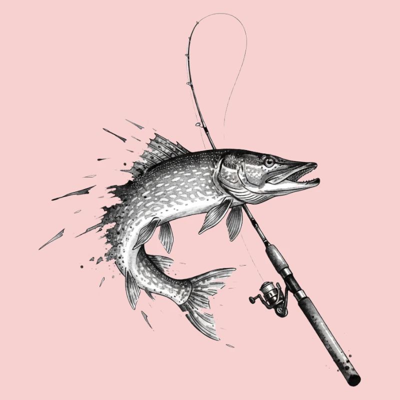 Pike Esox Predator Rod Ink Vector