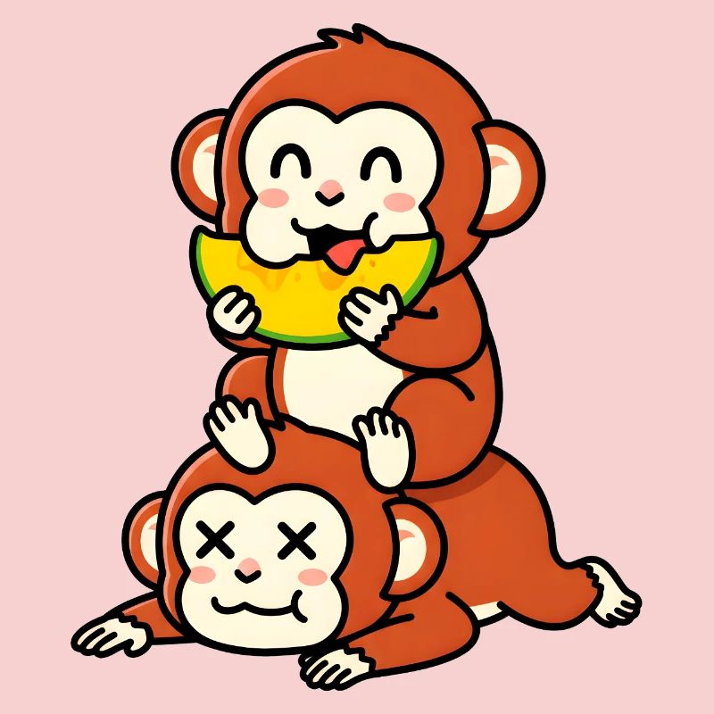 Singe espiègle mangeant de la pastèque sur un ami