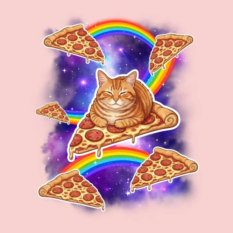 Chat chevauchant une pizza dans l’espace Mème drôle de pizza