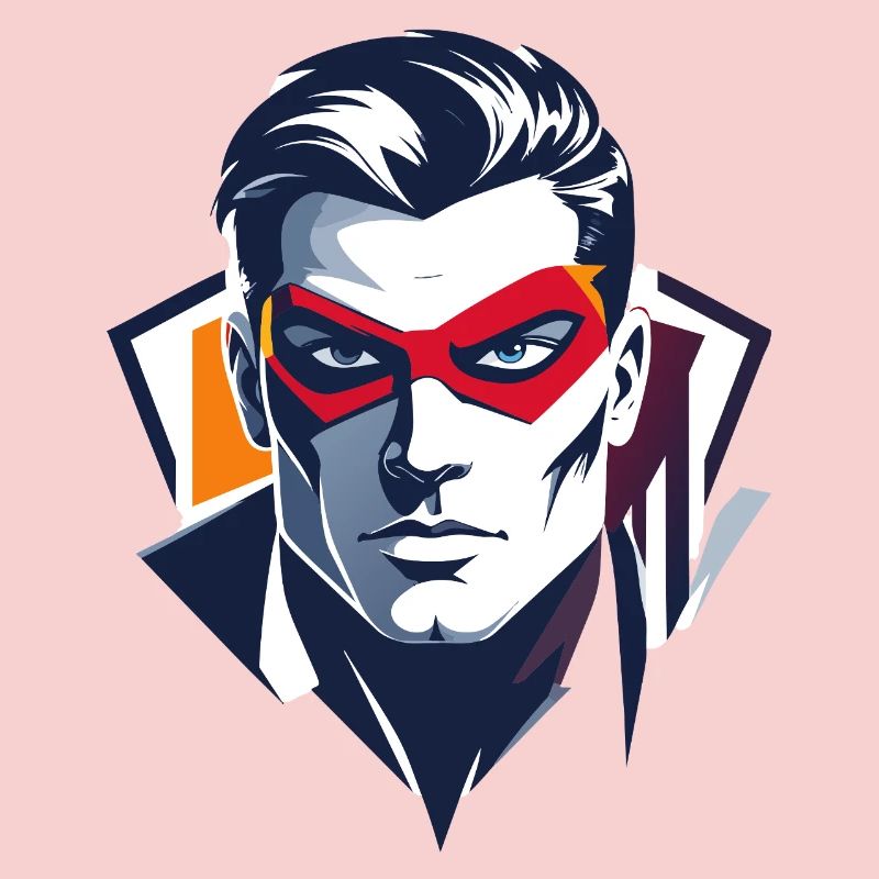 Heldenportrait Rote Maske Comic Superheld Zeichen