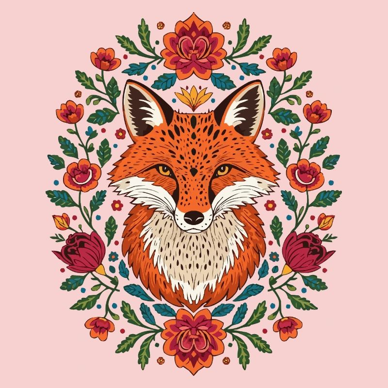 Renard dans une couronne de fleurs Explosion de couleurs