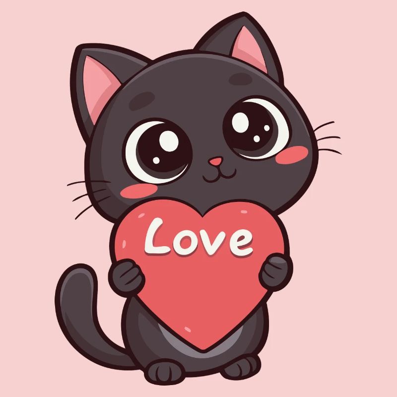 Schwarze Katze mit Herz-Liebe
