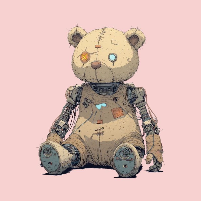 Patched Teddy Bear in Rusty Robot