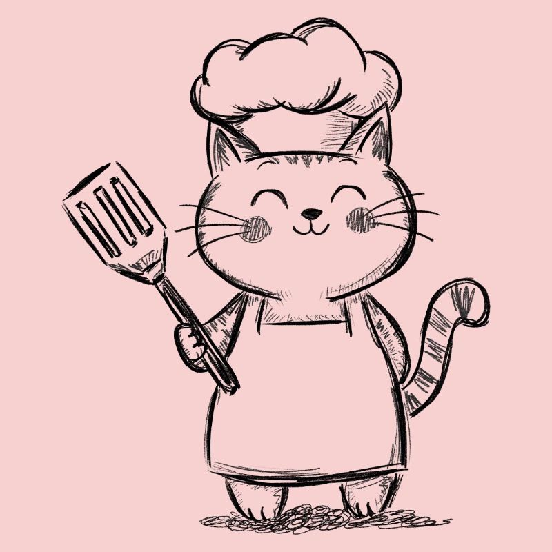 Chat mignon dans la cuisine - Dessin de Chef Chat