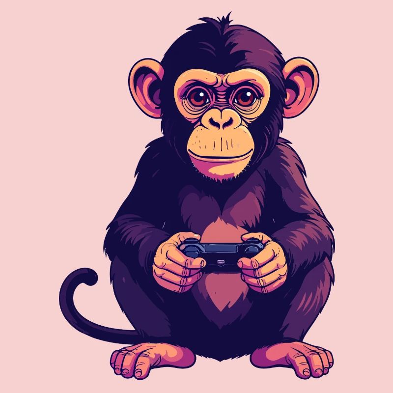 Affe am Controller zockt Konsole Gaming