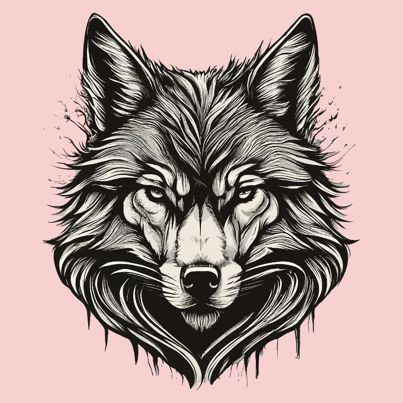 Wolf Head Ink Engraved