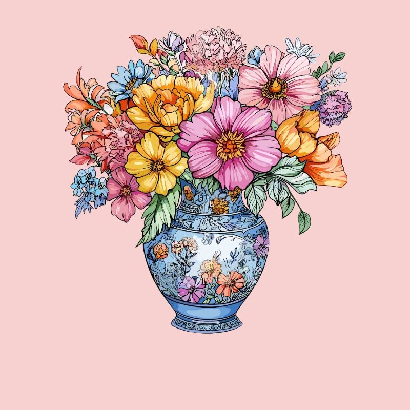 Bouquet de fleurs dans un vase bleu de Delft