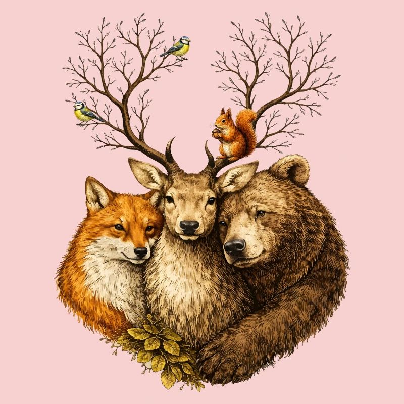 Forest Animals United – Deer Fox Bear Illustration