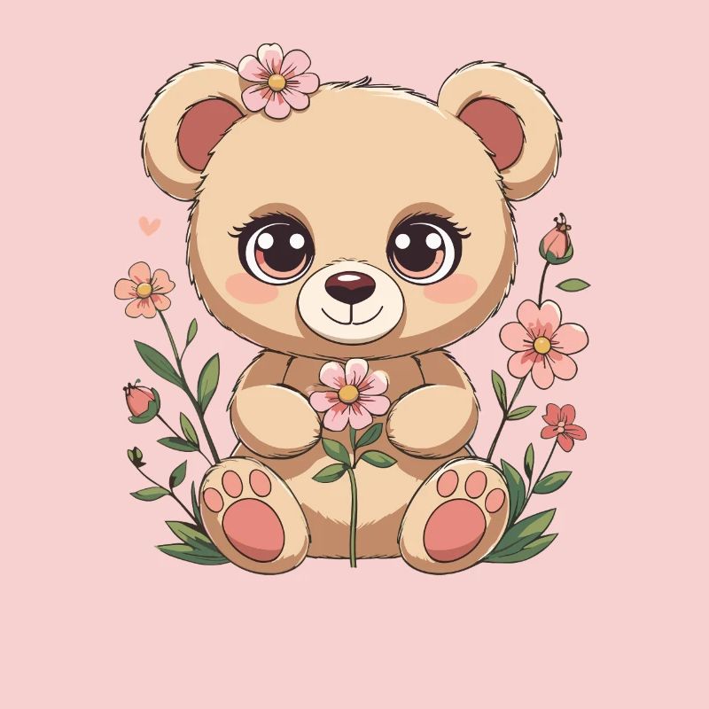 Cuddly bear with flowers