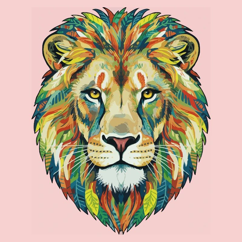 Colorful Lion Head with Leaf Pattern