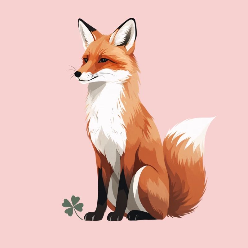 Sitzender Fuchs mit Kleeblatt