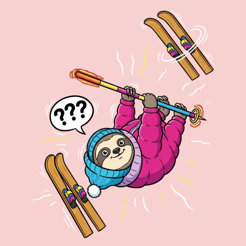 Confused sloth while skiing