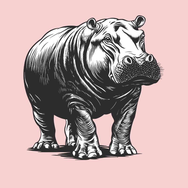 Hippo Line Style Black & White