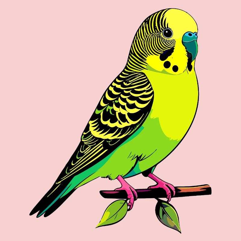 Perruche ondulée jaune-vert néon posée sur une branche