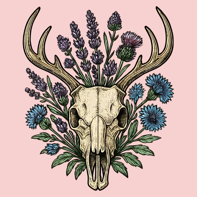 Os de cerf avec couronne de fleurs