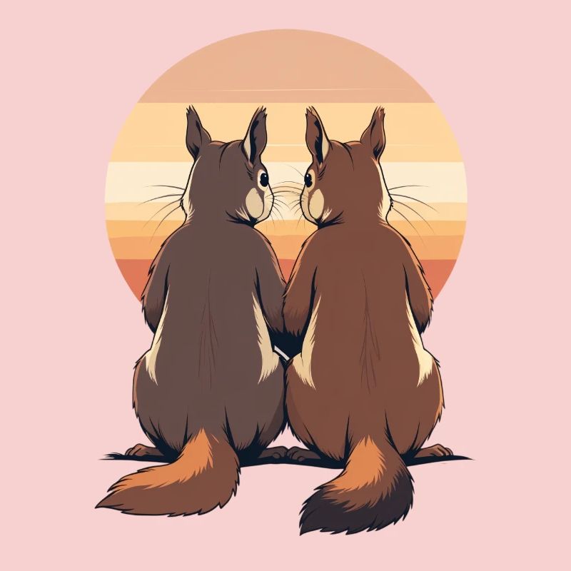 Two rabbits at sunset