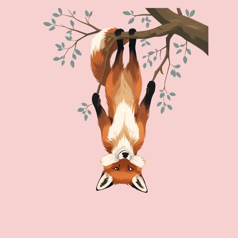 Fox hangs from branch
