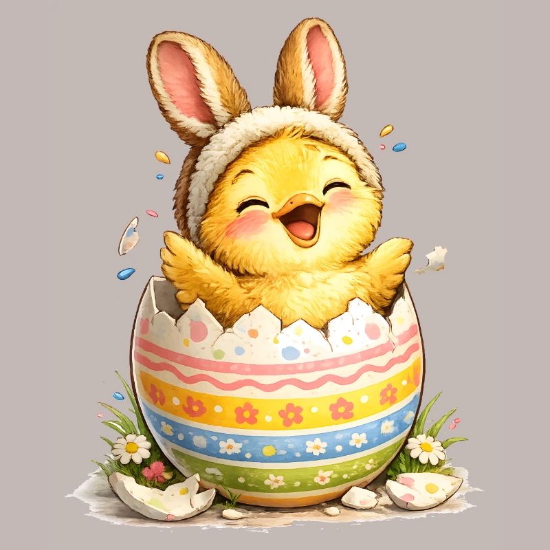 Chick with bunny ears in Easter egg
