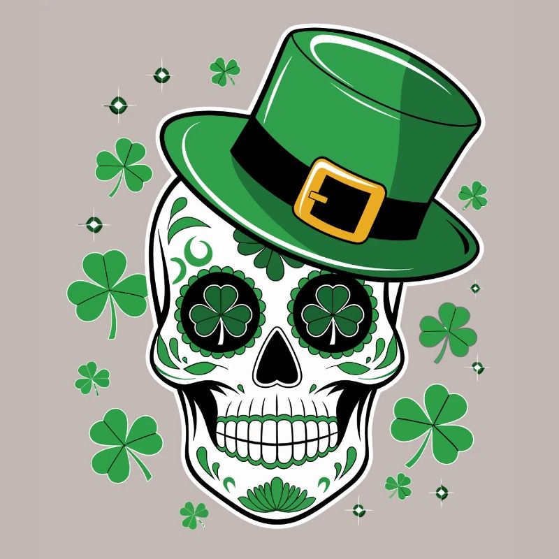 Crâne vert avec chapeau de saint Patrick