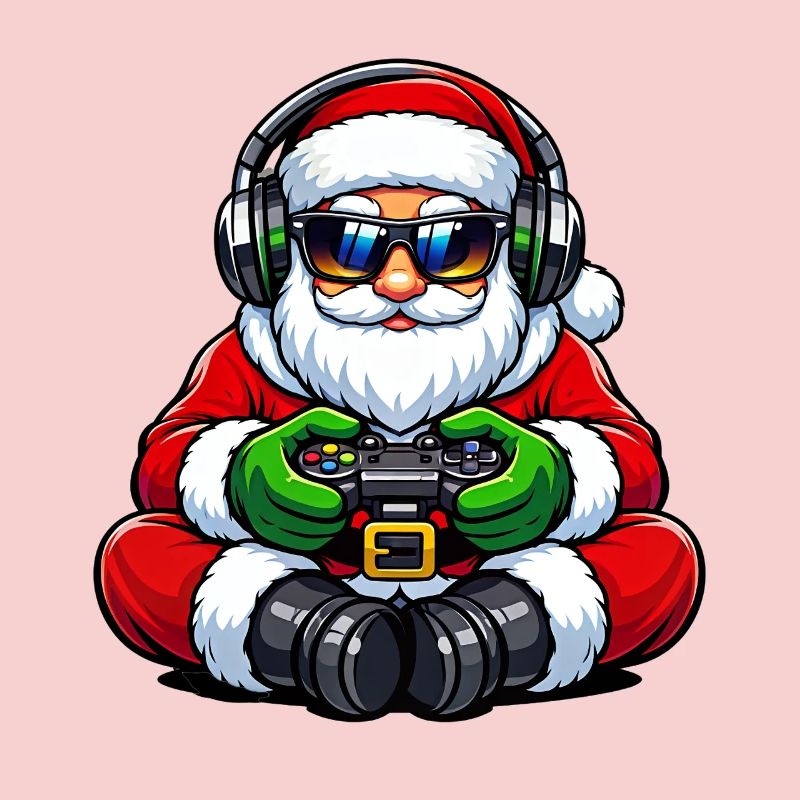 Gamer Weihnachtsmann Spielt Videospiel-Controller