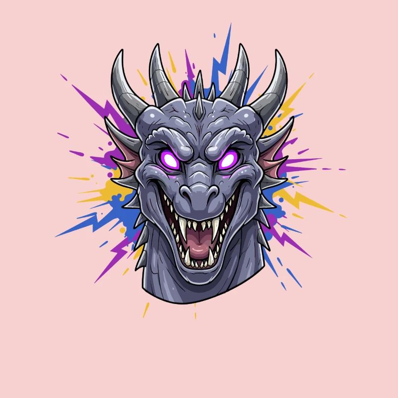 Neon-Drache Kopf mit Farbspritzern