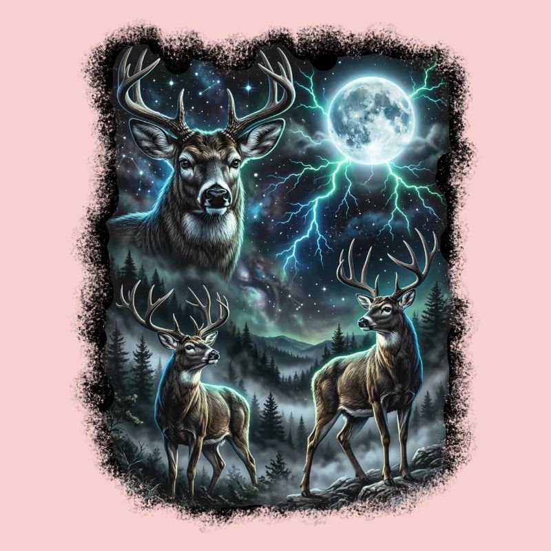 TROIS dessins de faune sauvage de cerf sauvage avec la lune