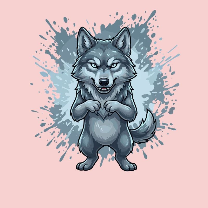 Blue Wolf Cartoon with Splash Background