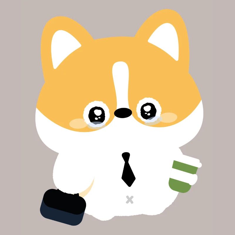 Corgi in Tie with Coffee Cup