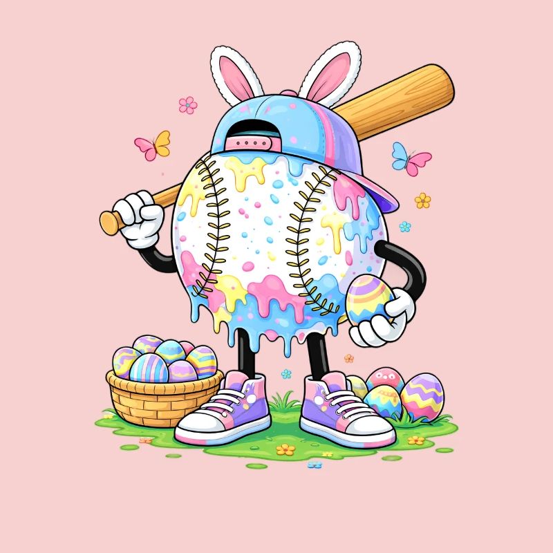 Pastel Easter Baseball Cartoon