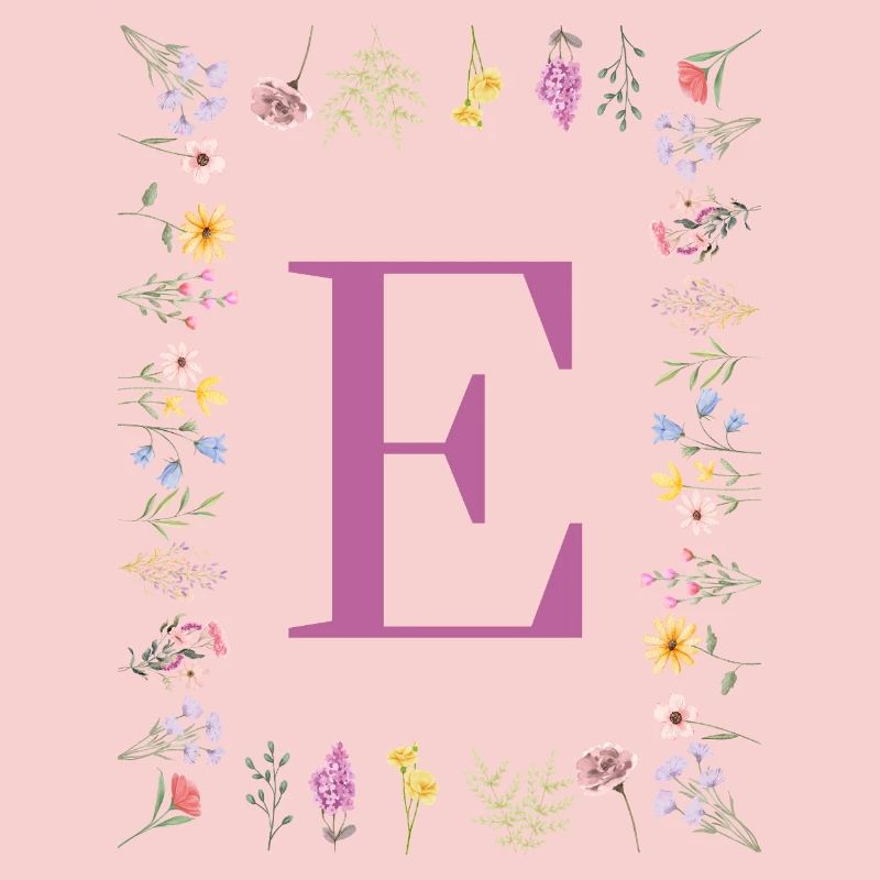 Monogramme E avec des fleurs de printemps