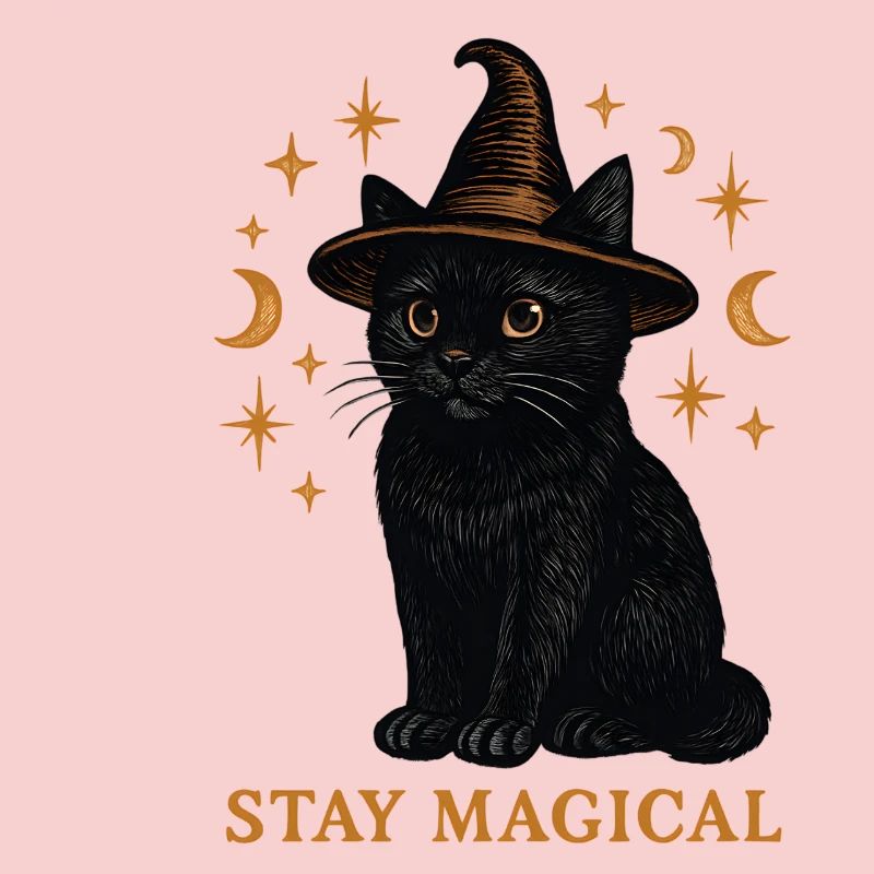 La magie du chat dans le chapeau de la sorcière
