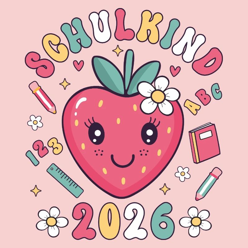 Schulkind 2026 Einschulung Erdbeere Mädchen